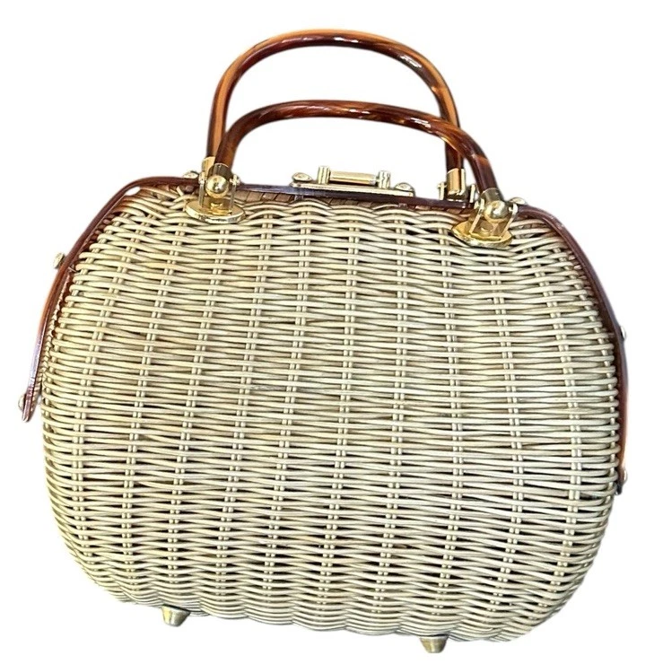 Bolso de mano Lucite vintage 1950/60 tejido de mimbre y caramelo Hong Kong Foto 2 de 4