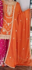 Latest Pure Heavy Chinnon Silk Orange Top Palazzo With Dupatta For Party Wear