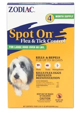 Zodiac Spot On Flea & Tick Control for Large Dogs Over 60lb 4pk Kills & Repels