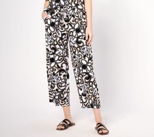 Susan Graver Women's Pants Sz L PURE Printed Linen Blend Multi-colored A644512