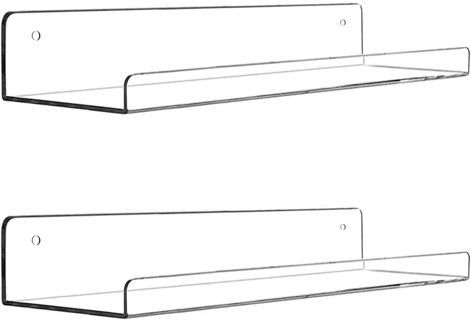 Clear Acrylic Floating Shelves 15 Inch Wall Mounted Book Display Bookshel 2 Pack