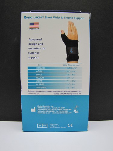 Med Spec Ryno Lacer Wrist Sprain T-Spica Support Brace Short Black Right XXSmall - Picture 22 of 24