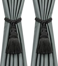 2 Pack Curtain Tie Backs Rope Tassels For Curtains Drape Tiebacks Handmade Black