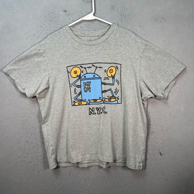Uniqlo Keith Haring Sprz NY DJ Robot Graphic T-Shirt Gray Cotton Mens XL