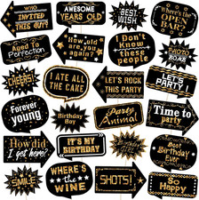24 Pieces Photo Booth Props Birthday with Stick Happy Birthday Weddings Graduati