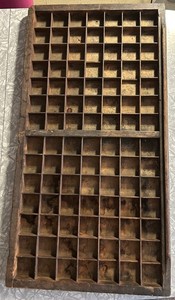 ANTIQUE WOOD TYPE TRAY SHADOW BOX 98 SAME SIZE 2" COMPARTMENTS 16.5 X 32.5