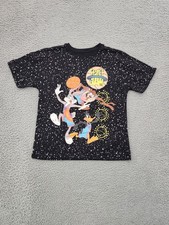 Space Jam T-Shirt Boys L 10/12 Black Looney Tunes Graphic Galaxy Print