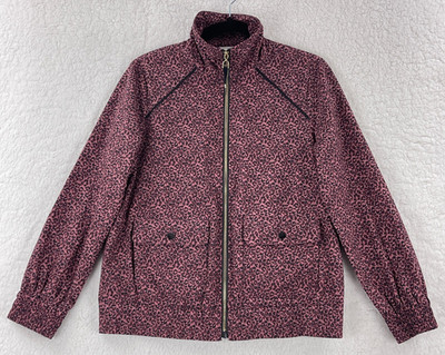 Chico's Zenergy Jacket Womens Size 4 Purple Cheetah Print Full Zip Mock Neck LS