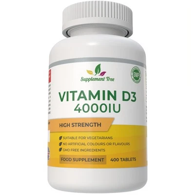 SUPPLEMENT TREE Vitamin D3 4000IU (400 Vegetarian Tablets) High Strength Vit D Cholecalciferol