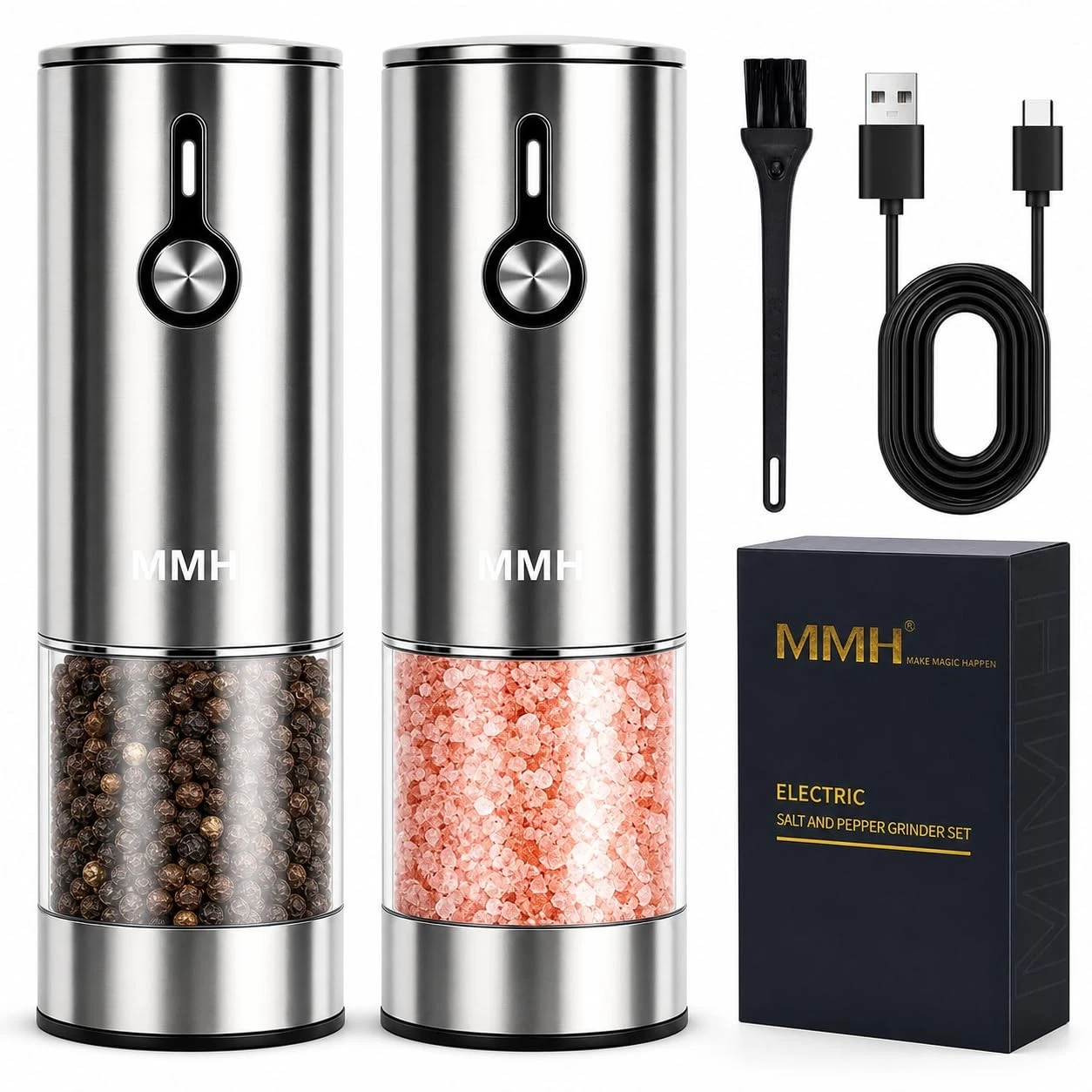 [Upgraded 66g Large Capacity] Electric Salt and Pepper Grinder Set of 2, Rech...