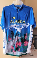 Bright Alaska themed women's biking jersey, size large with 3 back pockets
