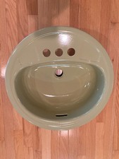 Vintage Porcelain Enameled Cast Iron Sink, Avocado Green 19” Round. New Old Stoc