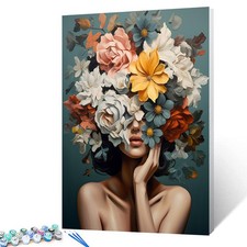 Fashion Flower Girl Paint by Numbers Kit for Adults 16x20 Inch Frameless DIY