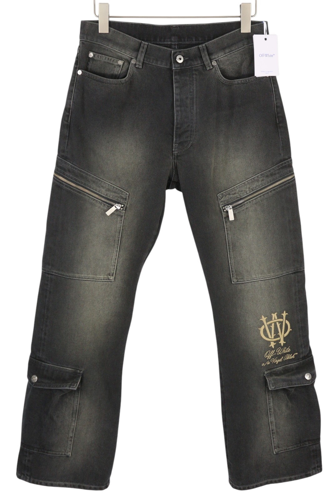 OFF-WHITE c/o VIRGIL ABLOH Gothic Ow Skate Men Jeans W32 Black Faded F25 * thumbnail 2