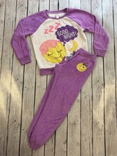 OG Justice Girls Emoji Pajama Set 10 Plush Fleece Good Night Morning Sleepwear