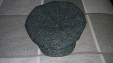 Genuine Harris Tweed Men's Flat Cap Blue / Grey Herringbone, Large