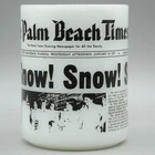 Vtg 70s Federal Milk Glass Mug Newsprint Ad Palm Beach Times SNOW! Jan 20 1977
