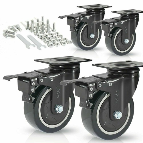 EOS Black Heavy Duty Castor Wheels 600KG 100mm Rubber Swivel Furniture Trolley - Picture 33 of 35