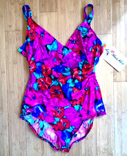 VTG NWT ROSE MARIE REID 80s 90s Surplice Swimsuit sz 18 W Made USA Bright Floral