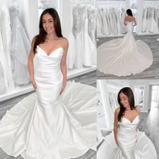 Sweetheart Wedding Dresses Mermaid Satin Sweep Train Sleeveless Bridal Gowns