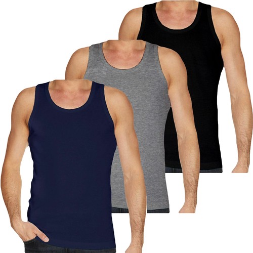 Mens Plain Vests 100% Cotton Summer Multi Pack Sports T Shirt Tank Top S-2XL Lot - Picture 4 of 37