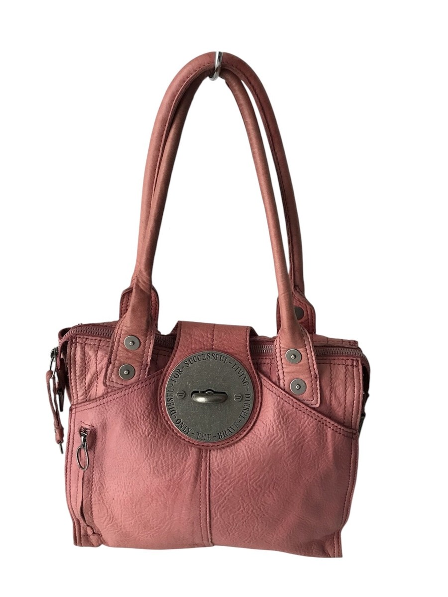 DIESEL Vintage Pink Leather Shoulder Bag Turn Lock Y2K 00s