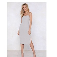 Nasty Gal Women's Square Neck Beat Em Fair & Square Midi Dress Grey 8 NEW NWT