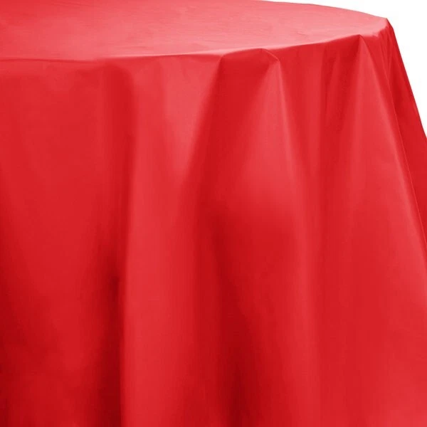 (12) CREATIVE CONVERTING 82" RED PLASTIC ROUND TABLE COVER SINGLE USE, USA MADE - Image 2 of 4