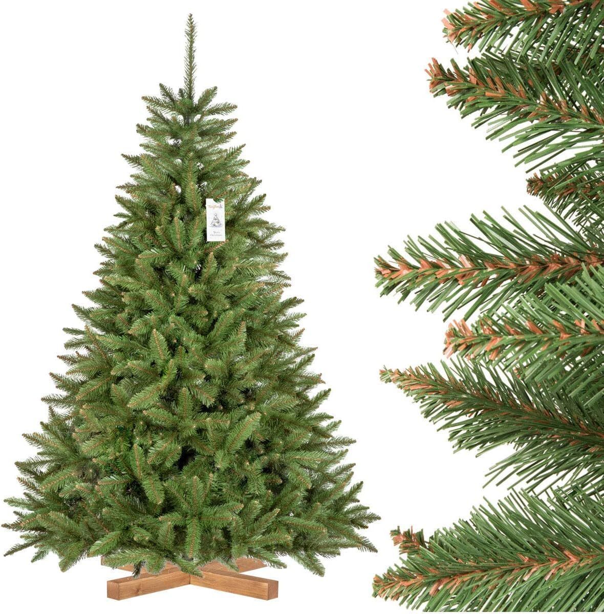 FairyTrees Weihnachtsbaum künstlich | FICHTE Natur mit Christbaum Holzständer |