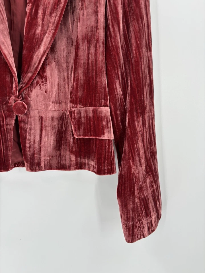 Blazer Alberto Makali Vintage Mujer 6 Borgoña Rojo Terciopelo Mezcla Seda Cuello Foto 4 de 4