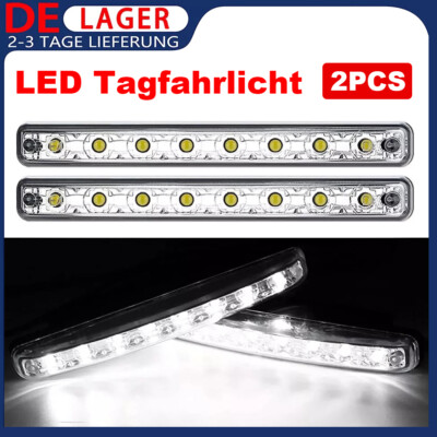 2x LED Tagfahrlicht 8SMD FLAT E4 R87 TFL Xenon 6000K DRL Lights 12V DC DHL
