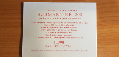 Rolex Tudor Submariner 200 CigarettesCard italian in good condition