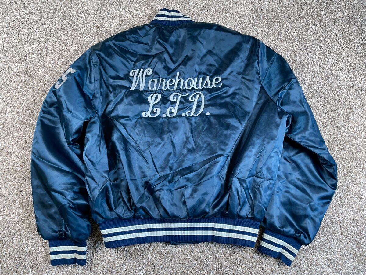 VTG 80s Satin Bomber Jacket Adult Large - XL Blue Warehouse VTG 80s Satin Bomber Jacket Adult Large - XL Blue Warehouse