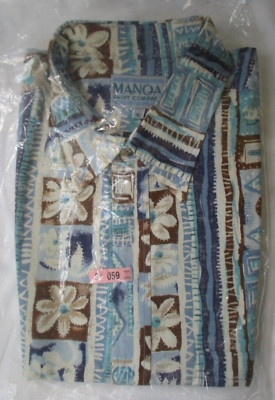 MANOA SHIRT COMPANY BLUE & BROWN FLORAL HAWAIIAN SHORT SLEEVE SHIRT - SIZE XL