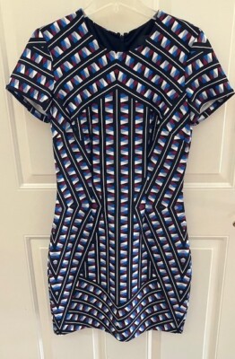 Maia Women's Dress Size 2 Black Blue Gray White Red Short Sleeve