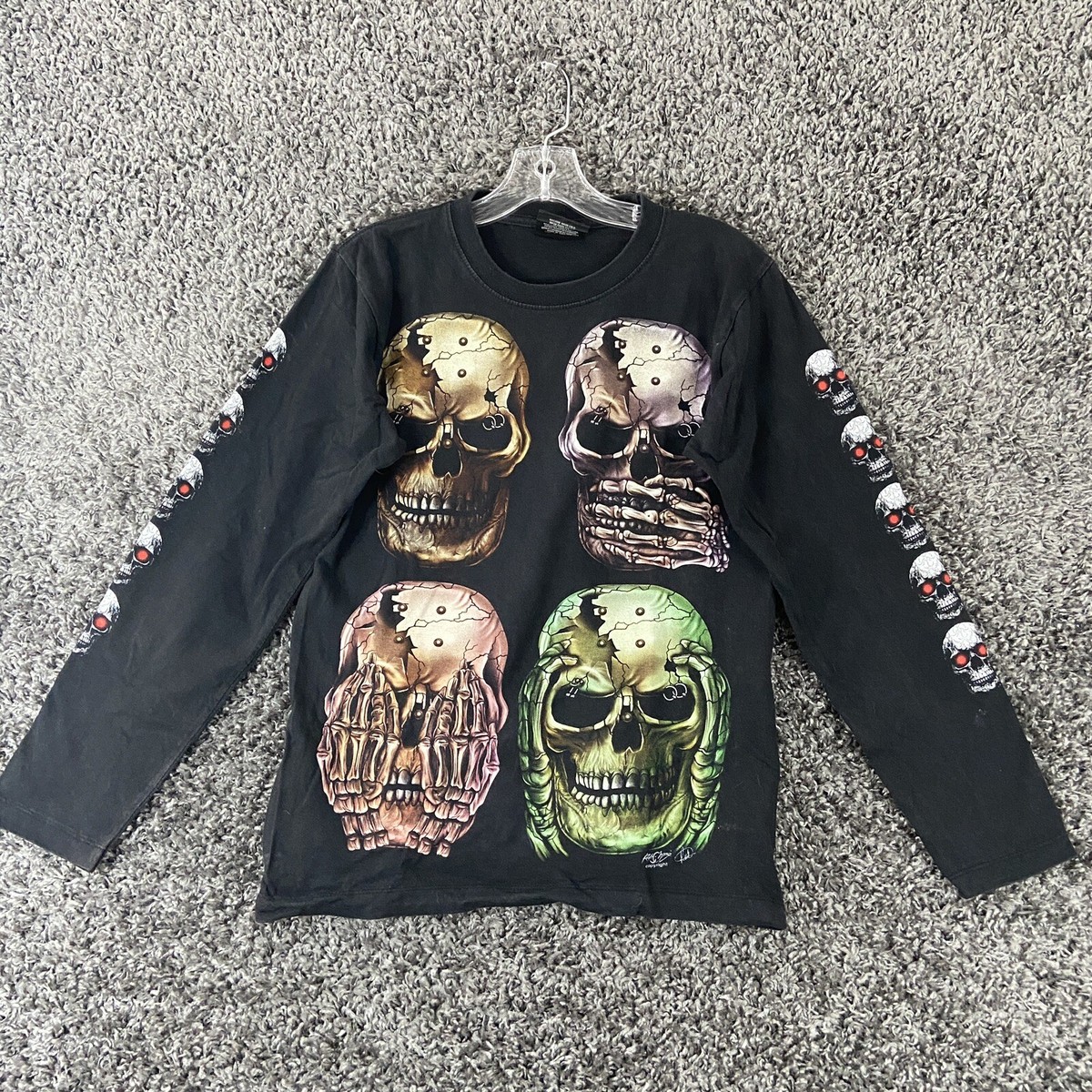 Rock Chang Men's S Skull Black Shirt Long Sleeves