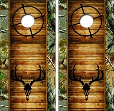 Deer Skull, Camo, Wood Cornhole Board Wrap LAMINATED Decal Vinyl Sticker 4303