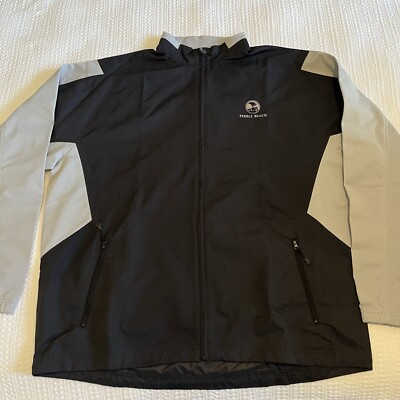 Men s Pebble Beach Full Zip Jacket Black Grey Size XL Golf Sport Windbreaker