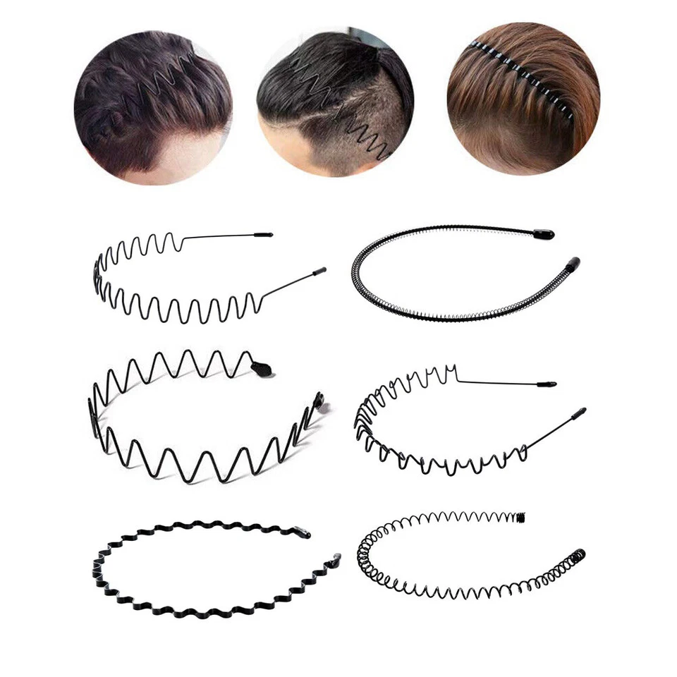 Diadema deportiva unisex de metal negro ondulada estilo Alicia banda para el cabello hombres mujeres - Imagen 2 de 2
