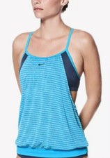 NWOT Nike Women  s Layered Racerback Sport Tankini Top NESS8216-430 Blue Small