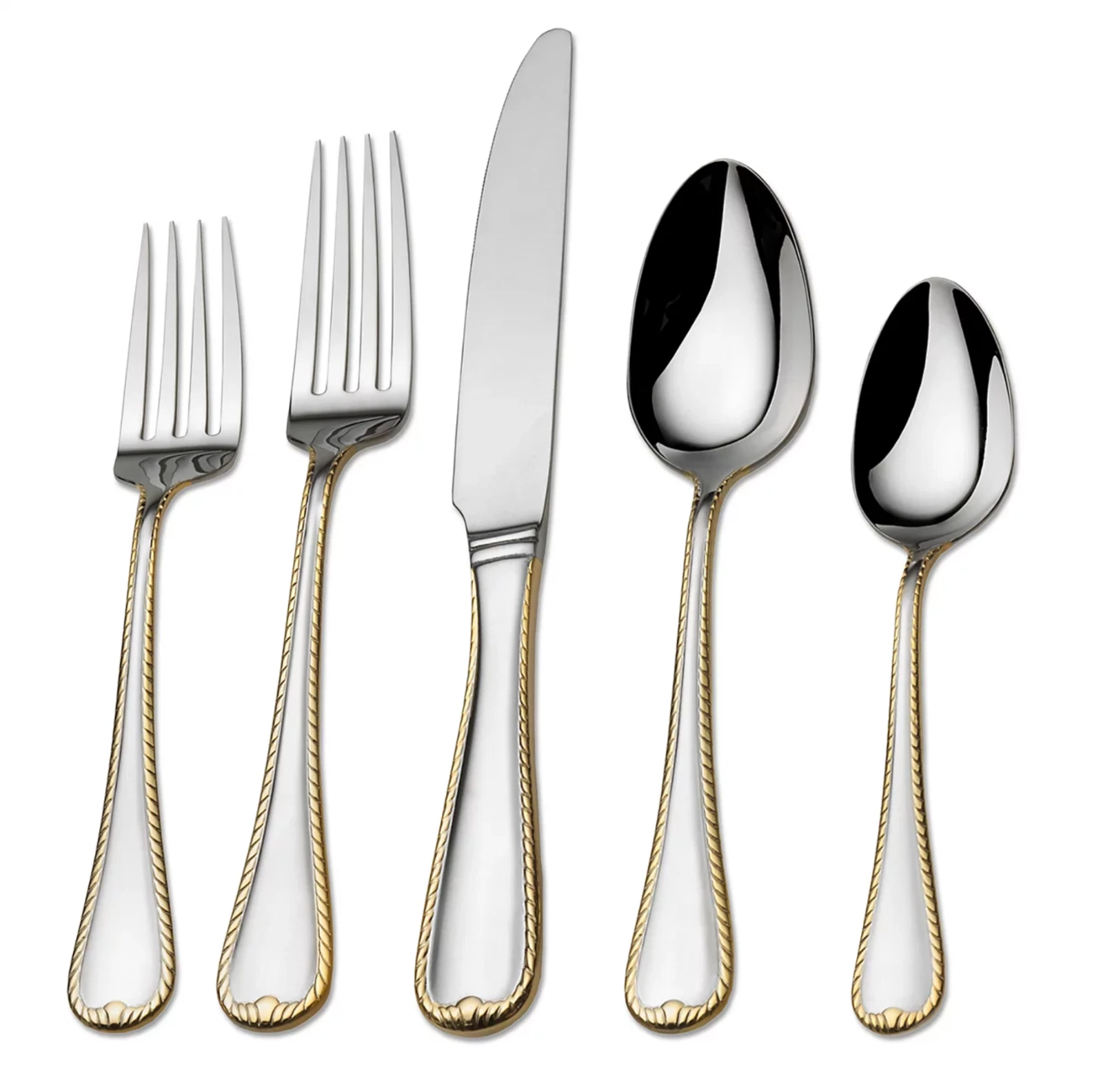 MIKASA CAMEO GOLD 5-PC PLACE SETTING SERVICE FOR ONE 18/10 STAINLESS STEEL - Picture 1 of 8