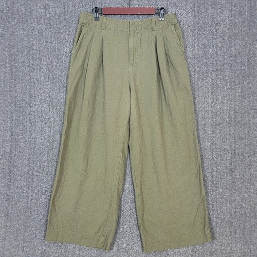 Gap Pants Womens 12 Olive Green High Rise Linen Blend Wide Leg Baggy Trouser