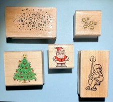 christmas rubber stamp lot new 5 stars santa tree child with candle Hero Arts