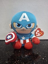 TY Captain America, Beanie Baby, Marvel, Plush Soft Toy, 6", New With Tags