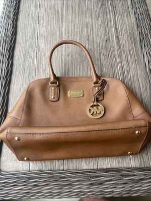 MICHAEL KORS Sandrine Saffiano Satchel Purse Tan Zipper Crossbody Hand Bag