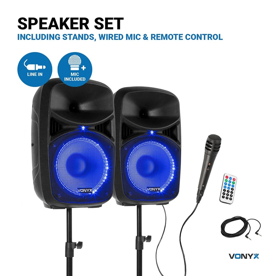 Vonyx VPS102A 10" DJ Speaker System with Stands & Wired Microphone - Great Sound - Image 4 of 4