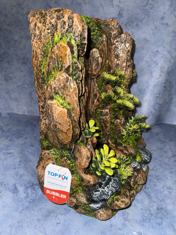 Top Fin Polyresin Rock Cliff Waterfall Aquarium Ornament Air-Driven Bubbler