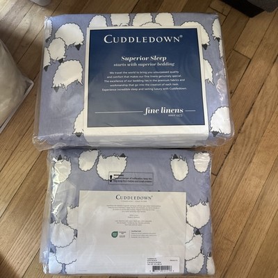 RARE NEW Cuddledown King Flannel Flat Sheet Purple & White Sheep Cotton Germany
