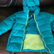 Champion Boys Puffer Jacket XS 4-5 Turquoise Yellow Hooded 100 Polyester