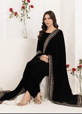 3 Piece Velvet Shalwer Kameez With Embroidery Shawl Size large
